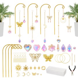 Gold Crystal Suncatcher 100 pcs Suncatchers DIY Parts for Windows Hanging Crafts Potted Plant Stakes for Valentines Mother's Day Birthday Gifts