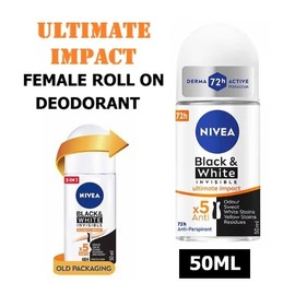 NIVEA Female Deodorant Black & White ULTIMATE IMPACT ROLL ON 50ML - Superior 5X Protection Against Stains On Clothes