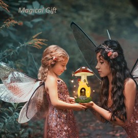 coonoe Solar Garden Statue - Fairy Garden Mushroom House Light, Solar Yard Decor, Garden Ornaments Present, Waterproof Decoration for Patio Lawn