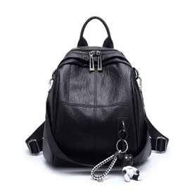DEERWORD Women's Backpack Bags Women Elegant Bag City Backpack Handbag Vintage PU Leather 3020 1-Piece Set, Black V2