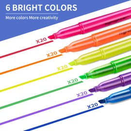 Btanadi Highlighters Assorted Colors, 120 Pack Highlighters Bulk : No Bleed & Dry-Quickly, Highlighter Set : Chisel Tip & 6 Bright Colors, Highlighter Markers for school | college | office supplies