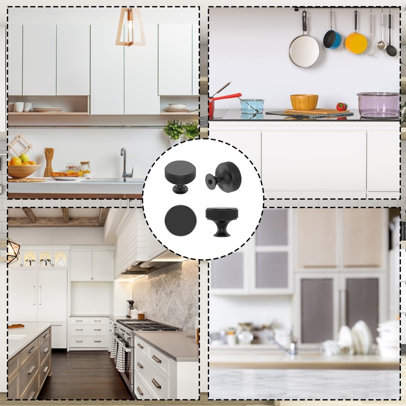 GegXcn 4 Pack Black Cupboard Knobs, Round Metal Knurled Cabinet