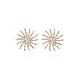 Gold Sun Sunflower Crystal Earrings Cubic Zircon Snowflake Earrings for Women Rhinestone Firework Stud Earrings Asymmetric Starry Crescent Moon Earrings Fashion Plant Shine Earrings (sunflower)