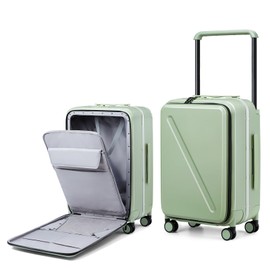 MILADA Luggage Hard Shell Suitcases Checked Luggage with Spinner Wheels 24 Inch Medium Size Front Opening Pocket Wide Handle Suitcases TSA Approved Luggage Rolling Luggage, Green