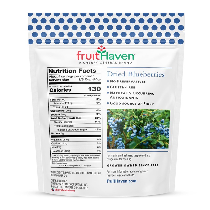 fruitHaven Dried Blueberries, All Natural,Gluten Free, No Perservatives, Good Source