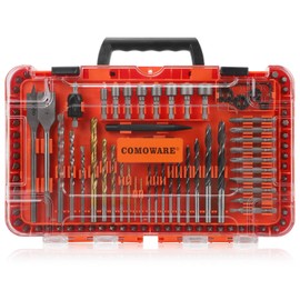 COMOWARE Drill Bit Set, 104Pcs Screwdriver Bits Set with Tough Case, Titanium Twist Drill Bits, Impact Screwdriver Bits, Masonry Drill Bits, Spade Drill Bits, Nutdrivers