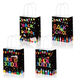 CRAWPROP 12PCS Black Back to School Gift Bags Party Favor Supplies Gifts Wrapping Bags for First Day of School Theme Party Decoration