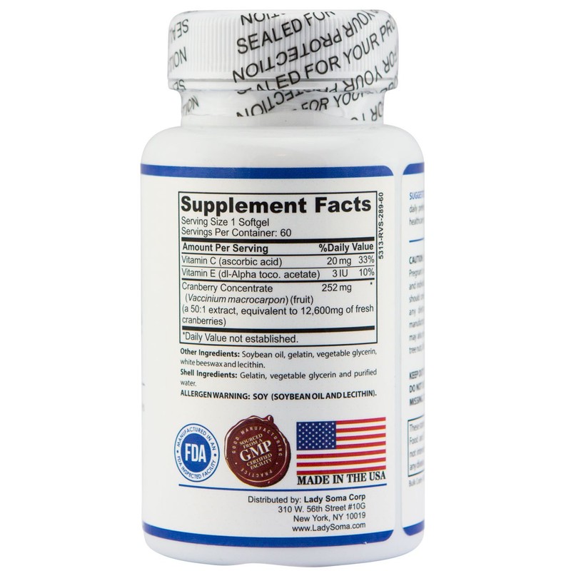 Lady Soma Cranberry UTI Dietary Supplement w/Vitamin C, 60 Soft
