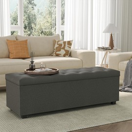Apicizon Storage Ottoman Bench, Ottoman with Storage for Bedroom, 43" Storage Bench with a Robust Steel Frame, for Entryway, Living Room, Dark Grey