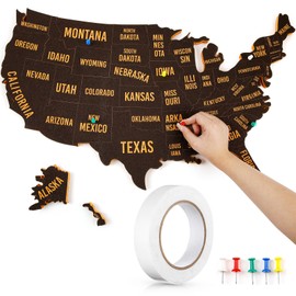 Queekay Jumbo USA Travel Map 24 x 17 x 0.6 Inch USA Map Cork Board with 10 Push Pins 1 Roll PE Sponge Double Sided Adhesive US Map for Home Office Classroom Decor Tracing Past and Future Travels