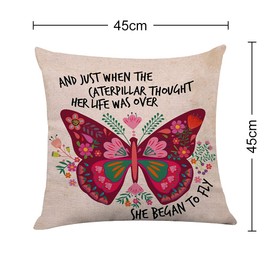 Littlefa Inspiring Gifts Cute Colour Flower Throw Pillow Cover Butterfly Cushion Cover Decorative Pillowcase Living Room Bedroom Decor for Girls Friends Daughter Niece Women - She Began to Fly