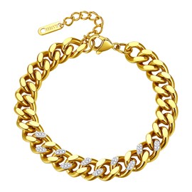 Cupimatch Byzantine Chain Bracelet Men's Stainless Steel Biker Bracelet Curb Chain Cuban Chain Rectangle Bracelets Bicycle Chain Motorcycle Chain High Gloss Polished Rock Bangle 22 cm Silver Gold