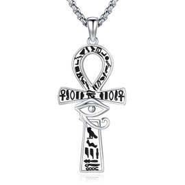 Eusense Eye of Horus Ankh Necklace, 925 Sterling Silver, Ankh Cross Pendant, Ancient Egyptian from Protection Jewellery, Gift for Men and Women, Sterling Silver