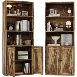 IRONCK Industrial Bookshelves and Bookcases with Doors 11.8 in Depth Set of 2 Floor Standing 5 Shelf Display Storage Shelves Bookcase Home Decor Furniture for Home, Office, Living Room, Bedroom