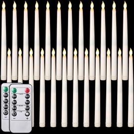 Tuanse 24 Pack Christmas Flameless Flicker Taper Candles with Remote and Timer, Battery Operated LED Warm White Taper Candles Light Bulk for Home Wedding Decoration Gifts(Beige,11 Inch)