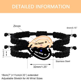 Mayfaith Romantic and Fashionable Heart-shaped Puzzle Bracelet, Laser Engraved His Queen & Her King Stainless Steel Bracelet, The Best Gift for Family and Girlfriend on Birthdays and Valentine's Day