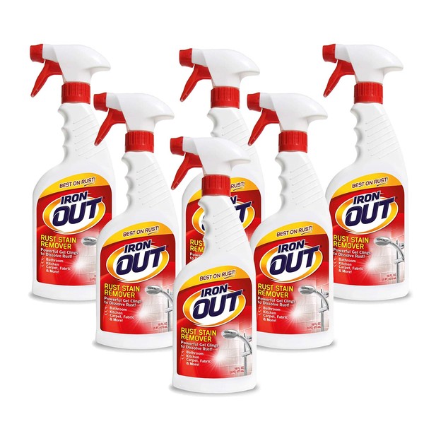 Iron OUT Spray Gel Rust Stain Remover, Remove and Prevent Rust Stains in Bathrooms, Kitchens, Appliances, Laundry, and Outdoors, 16 Ounce, Pack of 6