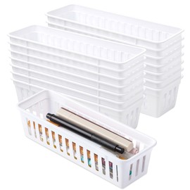 15 Pack Plastic Storage Baskets for Organizing Small Narrow Storage Bins Stackable Drawer Organizer Desk Garage Kitchen Cabinet Containers Pencil Holder Trays for Classroom