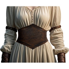 L'VOW Women Viking Leather Corset Belt Renaissance Brown Medieval Wide Lace-up Corset Belt(L)