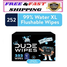 DUDE Wipes LiL' DUDE Wipes, Extra Large 99% Water Fragrance Free Flushable Wet Wipes for Ki