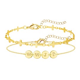 Poxtex Gold Layered WWJD Bracelets for Women, Dainty Bracelets for Women's Christmas Gifts