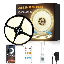 Yeewhale cob LED Strip 15 m, App Control, with Remote Control, DC24 V 3000 K Warm White LED Strip, Flexible Dimmable COB LED Strip, Applicable to Bedroom, Room, DIY Decoration