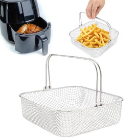 Air Fryer Basket, 5.8QT 6QT Air Fryer Accessory Mesh Basket Replacement with Handle, Square Stainles Steel Steamer Basket for 6QT Instant Vortex Air Fryer, for Instant Vortex Plus, Phillips XXL