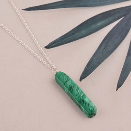Natural Green Malachite Crystals Pendant Necklace, rectangle Cabochon Gemstone, Energy Healing Crystals, Birthday, Gift for Her, Gemstone Jewelry 18 inch AAA+ Quality (malachite B)