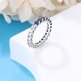 KUNSIR 925 Sterling Silver Rings Classic Cubic Zirconia Eternity Promise Statement Anniversary Wedding Bands Engagement Rings Fits European Ring for Women Size 7-9