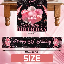 LUKIUP Table Runner 50th Birthday Pink Happy 50th Birthday Table Runner for 50th Birthday Celebration Party Dinner Table Linen Cloth Decoration for Men Women Anniversary Home Kitchen Outdoor