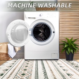 Area Rug 3x5 Geometric Rug: Washable Boho Moroccan Rugs Soft Farmhouse Rug, Modern Neutral Stain Resistant Indoor Floor Carpet for Living Room Bedroom Dining Table Nursery(Brown Green,3'x5')