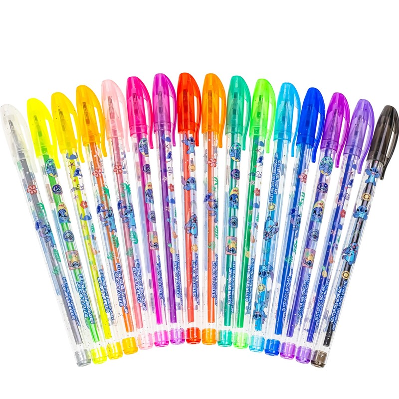 Stitch 16 Piece Glitter Pen Body Art Set, Glittery and