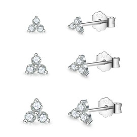 Silver Stud Earrings for Women, 3 Pairs 925 Sterling Silver Stud Earrings Set, Silver Flower Clear Cubic Zirconia Stud Earrings, Tiny Small Sleeper Cartilage Studs for Men Girls Kids, 3/4/5mm