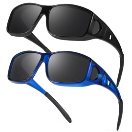 Myiaur Pack of 2 Polarised Over Sunglasses for Men Women Rectangular Frame UV400 Protection for Driving, Fishing & Outdoor Activities, A05(2 Pack) Black/Grey+Clear Blue/Grey