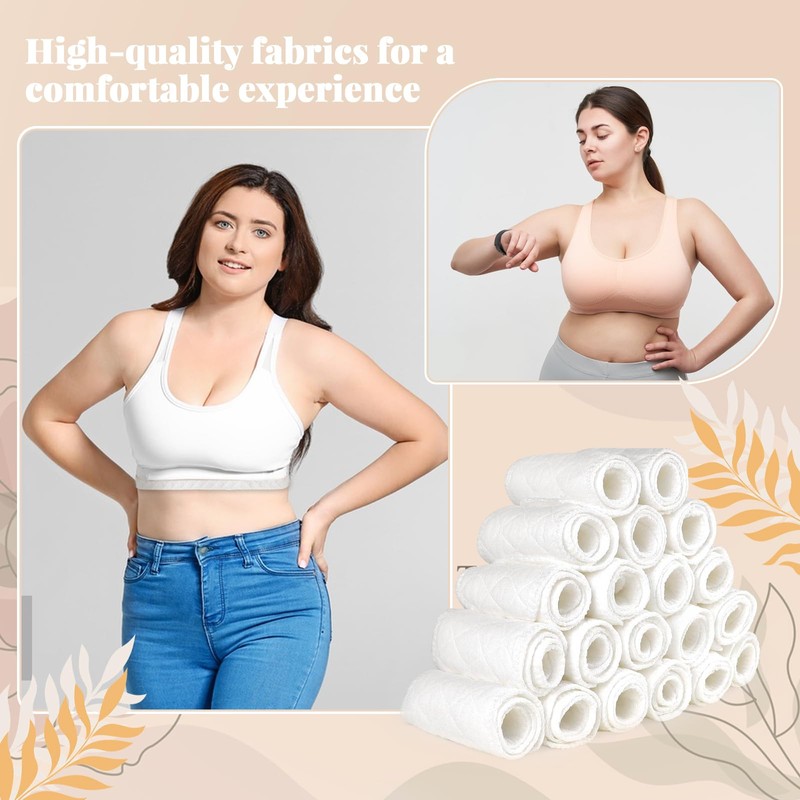 Pack of 20 Bra Sweat Pads, Layered Washable Rectangular Cotton