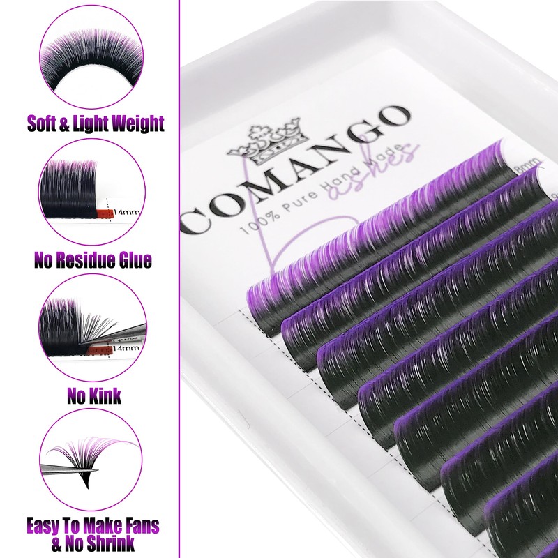 CoMango Purple Ombre Colored Lash Extension C Curl Easy Fan