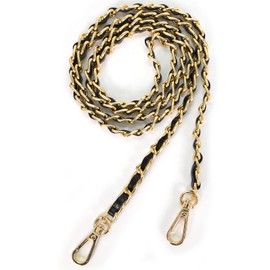 Vesaneae Metal Leather Chain Strap, 118cm Purse Strap Replacement Bag Chain with Gold Buckles for Women for DIY Wallets Handbag Clutches Shoulder Bags(Black)