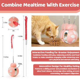 DabbOo Pink Cat Tumbler Toy Lnteractive Treat Toy Cat Intelligence Toy Cat Toy Feather Rod Slow Feeding Training Cat Lovers