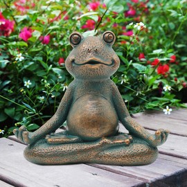 Yeomoo Meditation Yoga Frog Figures Decoration Living Room Garden Decoration - Frog Figure for Zen Garden Room Desk Miniature Decoration - Funny Gifts for Women Mum Fairy Garden 13 cm Copper