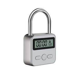 Metal Time Padlock - Time Management Tool Timer 99 Hours Max Timing with LCD Display Micro USB Rechargeable Silver
