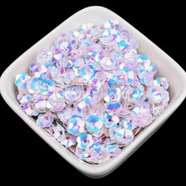 1200Pieces Iridescent White Flower Sequins for Sewing Plastic Plum Blossom Beads 6MM Flower Disk Loose Sequins for Scrapbooking,Stage Decorations