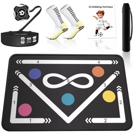 2F22E Soccer Training Mat Professional Grade - Anti-Slip/Shock Absorbing Football Footwork, Agility & Dribbling Equipment | Waterproof & Silent Practice Mat for Indoor/Outdoor Use (White)