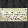 RED OCEAN Drinking Prosecco In The Garden Shed Hanging Plaque