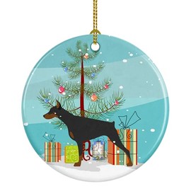 Caroline's Treasures BB2978CO1 Doberman Pinscher Merry Christmas Tree Ceramic Ornament, 3 in, Multicolor