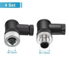 sourcing map 4 Pin M12 Male & Female Aviation Wire Connector, 4 Set Bending Type Waterproof IP67 Circular Connector for Networks Instruments Computer