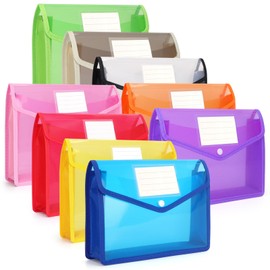 FYY Document Wallet A5.9 Pieces Document Folder A5 Portfolio Folders with Press Stud Plastic Envelope Folder Waterproof Transparent Pocket Documents with Card for Travel Office Document School, A5