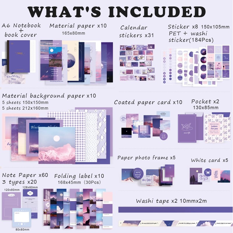 Draupnir 351-Piece Aesthetic Scrapbook Accessory Set, Bullet Junk Journal Set