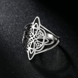 kkjoy Witch Knot Ring Stainless Steel Magic Knot 4-Point Celtic Knot Witchcraft Amulet Rings for Women Girls, Stainless Steel, No Gemstone