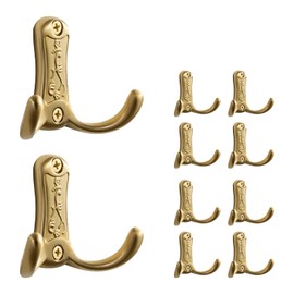 ZSDAJUJU 10 Pack Coat Hooks Wall Hooks for Hanging, Heavy Duty Double Prong Hook Wall Mounted for Double Hooks Utility Black Hooks for Coat, Scarf, Bag, Towel, Key, Cap, Cup, Hat (Die-cast Copper)