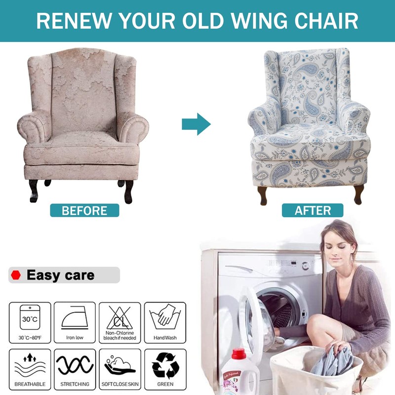 Wing Chair Slipcovers 2 Pieces Stretch Spandex Wingback Chair Covers